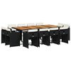 vidaXL 13 pcs conjunto de jantar p/jardim com almofad&otilde;es vime PE preto