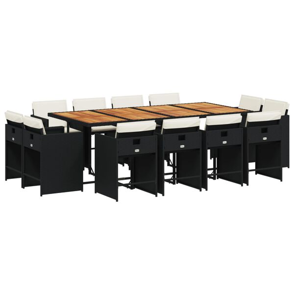 vidaXL 13 pcs conjunto de jantar p/jardim com almofad&otilde;es vime PE preto