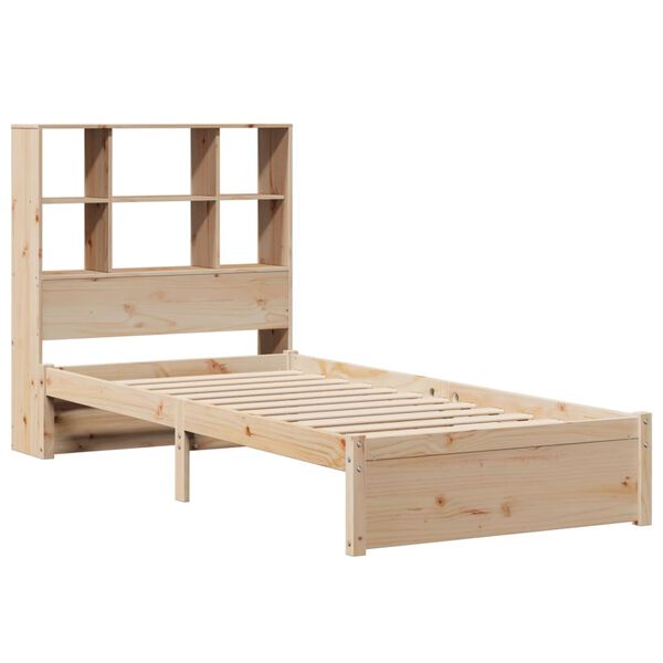 vidaXL Cama com estante sem colch&atilde;o 90x190 cm pinho maci&ccedil;o