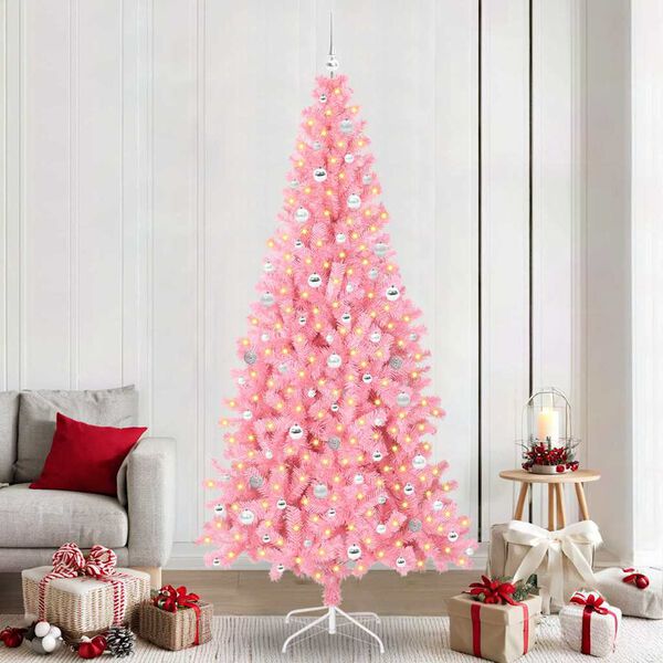 vidaXL &Aacute;rvore de Natal com 300 LEDs com suporte Rosa 240 cm PVC