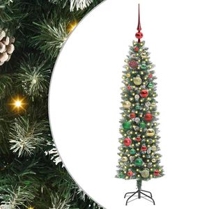vidaXL &Aacute;rvore Slim de Natal Artificial Verde e Branco 120 cm