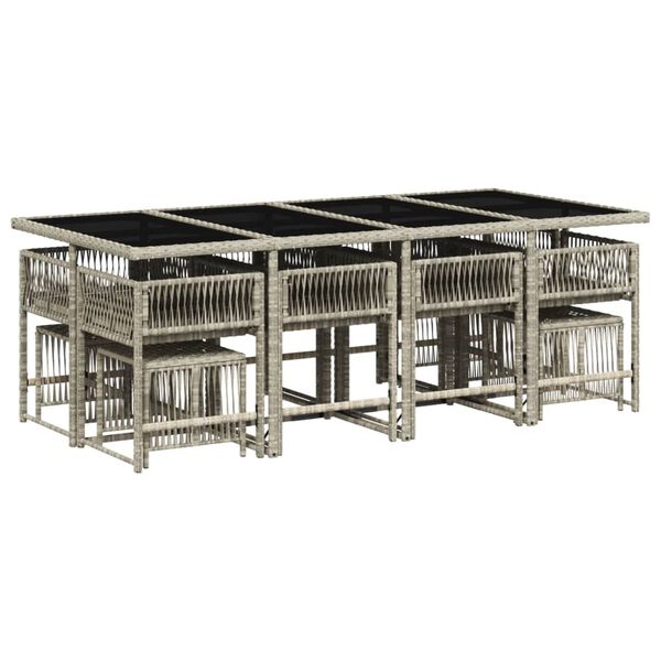 vidaXL 13 pcs conj. jantar jardim c/ almofad&otilde;es vime PE cinzento-claro