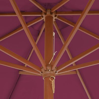vidaXL Guarda-sol de exterior mastro de madeira 300 cm vermelho bordô