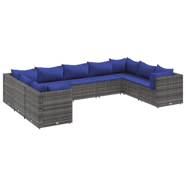 vidaXL 9 pcs conjunto lounge de jardim c/ almofadões vime PE cinzento