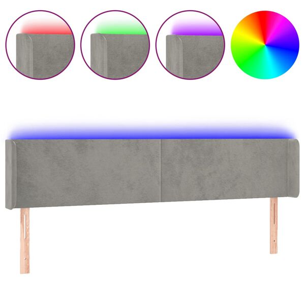 vidaXL Cabeceira cama c/ luzes LED veludo 183x16x78/88 cm cinza-claro