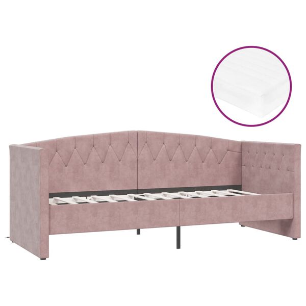 vidaXL Sof&aacute;-cama c/ colch&atilde;o e sa&iacute;da USB 90x200cm veludo rosa