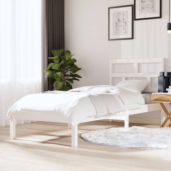 vidaXL Estrutura cama pequena solteiro 75x190 cm madeira maci&ccedil;a branco
