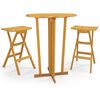 vidaXL 3 pcs conjunto de bar dobr&aacute;vel madeira de teca maci&ccedil;a