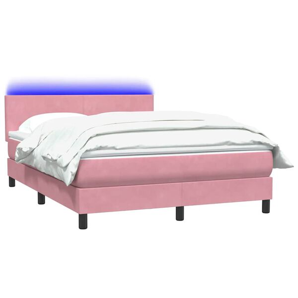 vidaXL Cama box spring c/ colch&atilde;o e LED 140x210 cm veludo Rosa