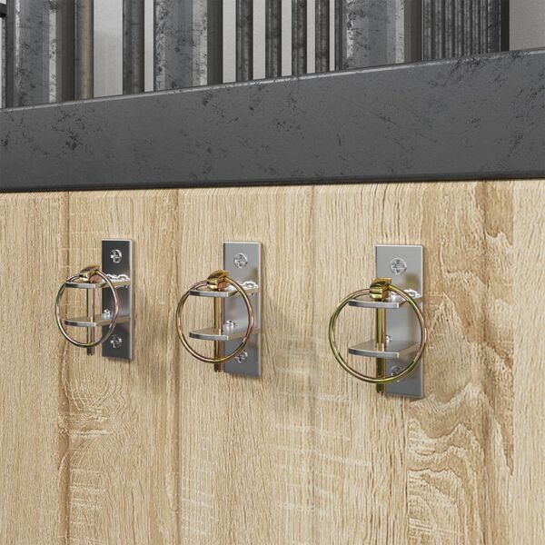 vidaXL Ganchos de parede para baldes 3 pcs a&ccedil;o prateado e castanho