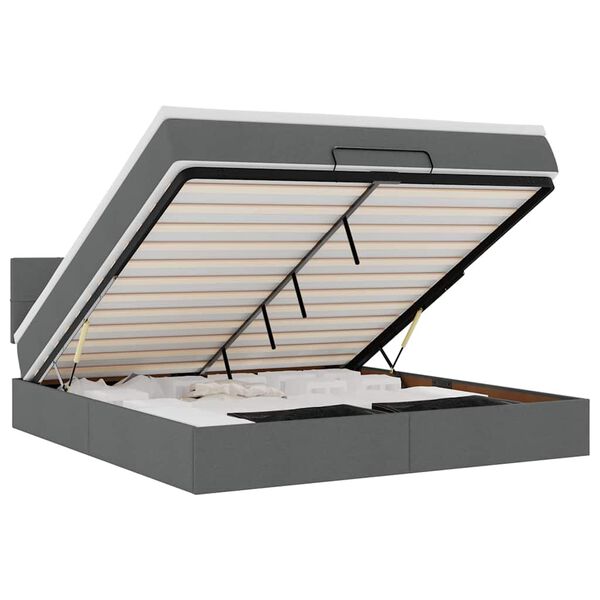 vidaXL Cama Otomana com colch&atilde;o & LEDs 180x200cm tecido cinza-escuro