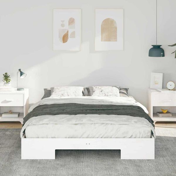 vidaXL Estrutura de cama de ch&atilde;o com armazenamento Branco 140 x 200 cm