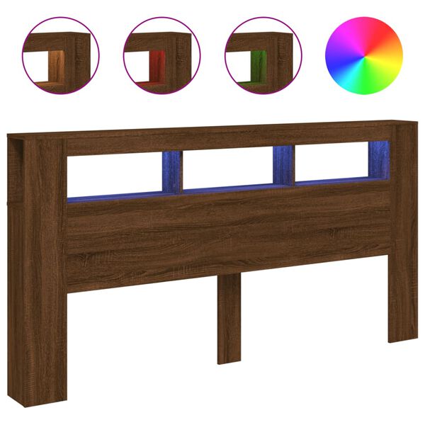vidaXL Cabeceira com luzes LED derivados de madeira carvalho castanho
