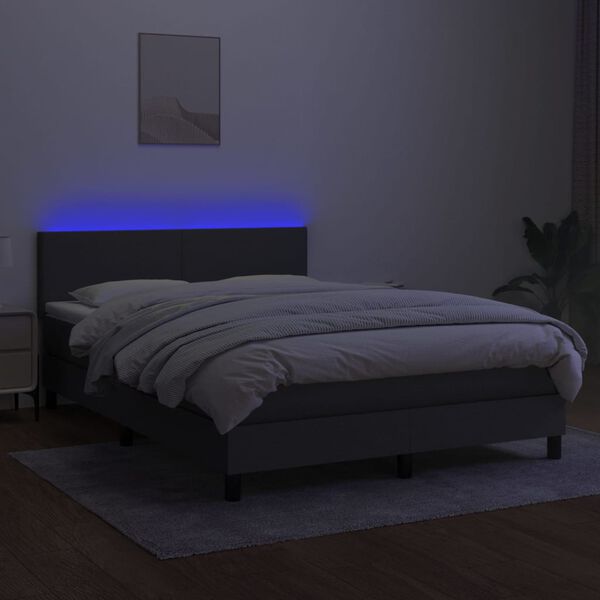 vidaXL Cama box spring c/ colchão e LED 140x190 cm tecido cinza-escuro