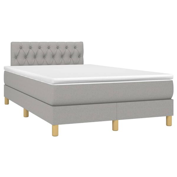 vidaXL Cama box spring c/ colch&atilde;o e LED 120x200 cm tecido cinza-claro