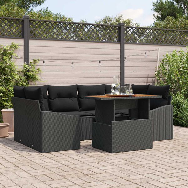 vidaXL Conjunto de Sof&aacute; de Jardim 7 pcs Preto Rattan Sint&eacute;tico