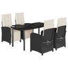 vidaXL 5 pcs conjunto de jantar p/ jardim c/ almofad&otilde;es vime PE preto