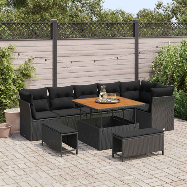 vidaXL Conjunto de Sof&aacute; de Jardim 9 pcs Preto vime PE