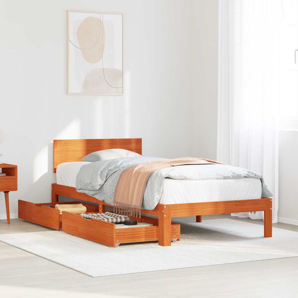 vidaXL Estrutura da Cama com cabeceira Marrom Cera 70 x 190 cm