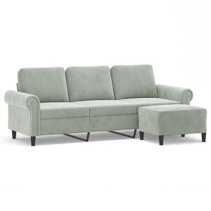 vidaXL Sof&aacute; de 3 lugares com apoio de p&eacute;s 180 cm veludo cinzento-claro