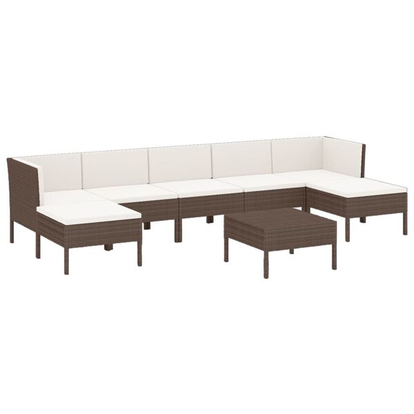 vidaXL 8 pcs conjunto lounge jardim c/ almofadões vime PE castanho