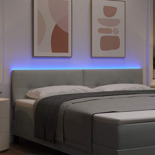 vidaXL Cabeceira LED com cabeceira Cinzento-claro 180 cm Poli&eacute;ster