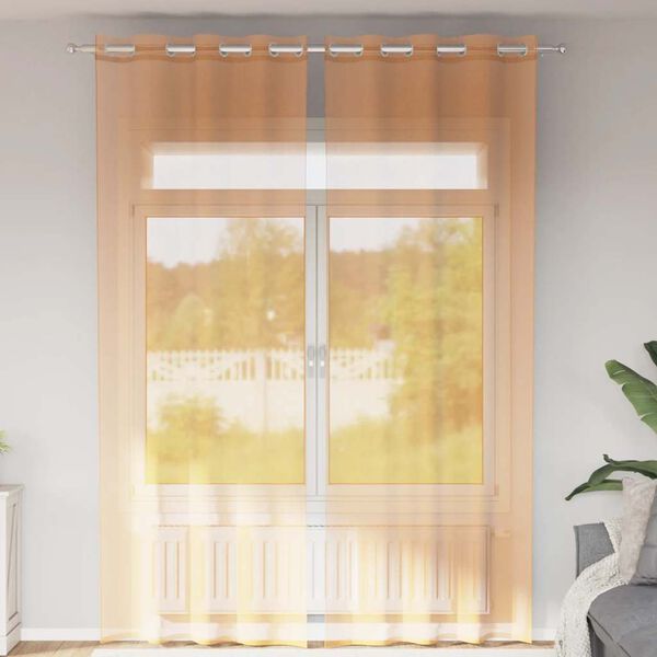 vidaXL Cortinas de voile com ilh&oacute;s 2 pcs laranja 140x300 cm