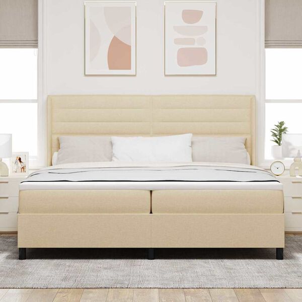 vidaXL Cama Box com colch&atilde;o com cabeceira Creme 200 x 200 cm tecido