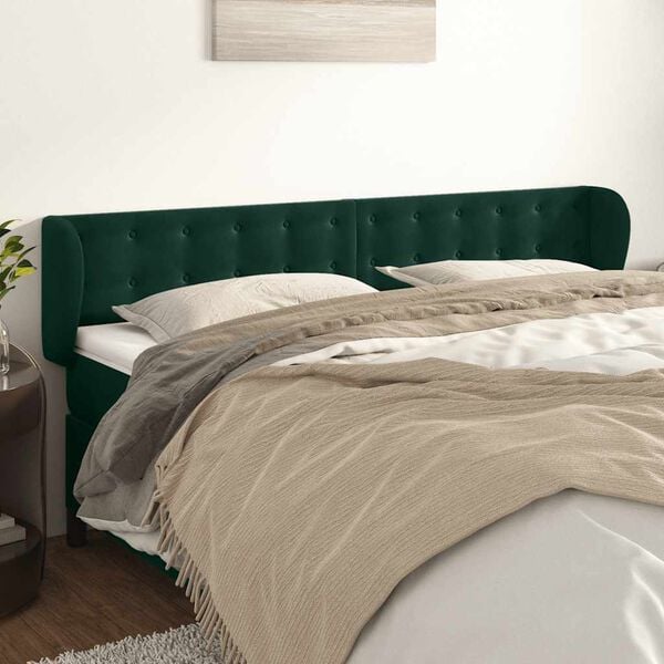 vidaXL Cabeceira de cama c/ abas veludo 163x23x78/88cm verde-escuro