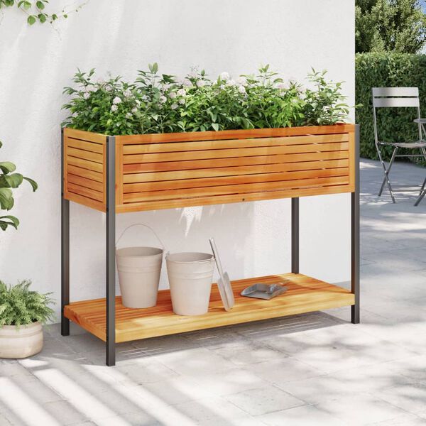 vidaXL Vaso/floreira de jardim c/ prateleira 110x45x80 cm ac&aacute;cia/a&ccedil;o