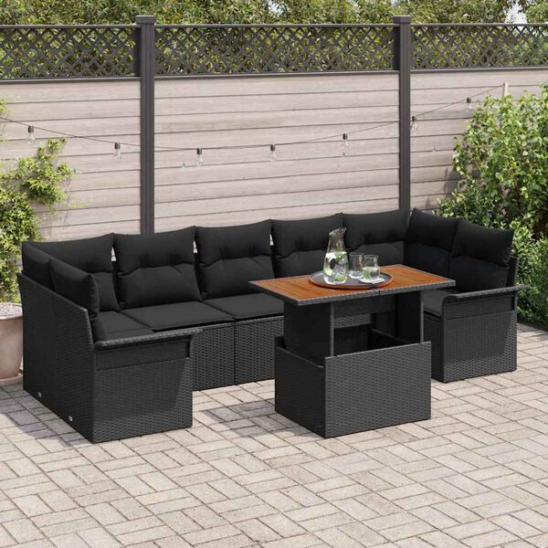vidaXL Conjunto de Sof&aacute; de Jardim 8 pcs Preto Rattan Sint&eacute;tico