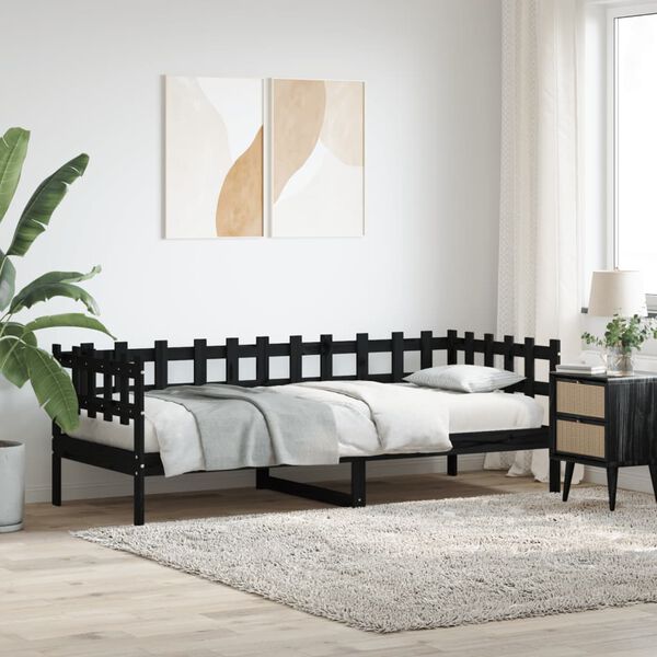 vidaXL Sof&aacute;-cama 90x190 cm madeira de pinho maci&ccedil;a preto