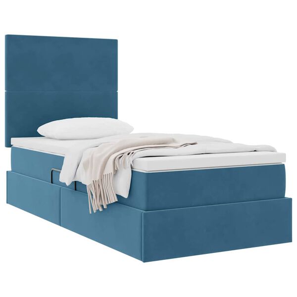 vidaXL Cama com arruma&ccedil;&atilde;o e colch&atilde;o Azul Escuro 90 x 200 cm Veludo