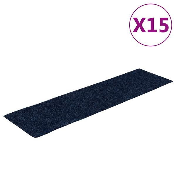 vidaXL Tapetes de escada autoadesivos 15 pe&ccedil;as 76x20 cm azul marinho retangular