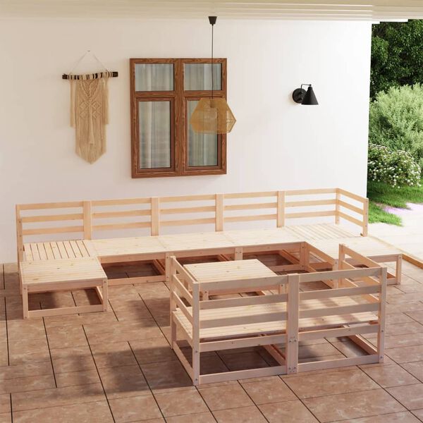 vidaXL 10 pcs conjunto lounge de jardim pinho maci&ccedil;o
