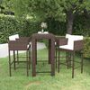 vidaXL 5 pcs conjunto de bar p/ jardim com almofadões vime PE castanho
