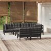 vidaXL 8 pcs conjunto lounge jardim c/ almofad&otilde;es pinho maci&ccedil;o preto