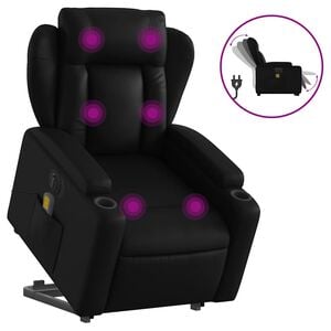 vidaXL Poltrona reclin&aacute;vel elevat&oacute;ria el&eacute;trica couro artificial preto