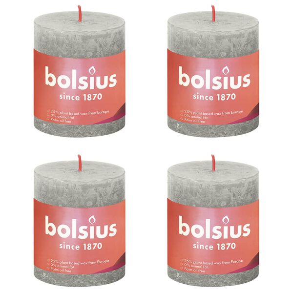 Bolsius Velas r&uacute;sticas cil&iacute;ndricas Shine 4pcs 80x68 mm cinzento areia