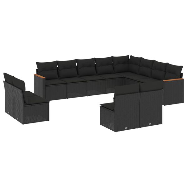 vidaXL 12 pcs conjunto de sof&aacute;s de jardim c/ almofad&otilde;es vime PE preto