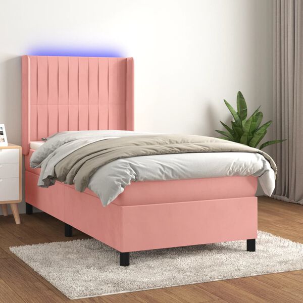 vidaXL Cama box spring c/ colch&atilde;o/LED 80x200 cm veludo rosa