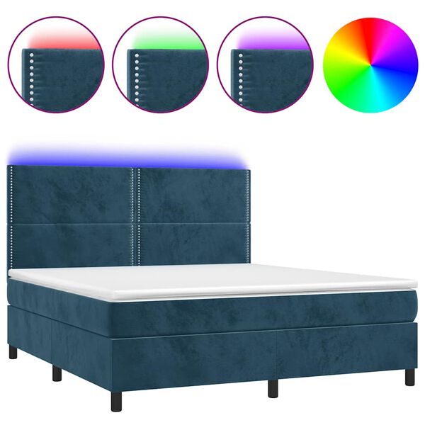 vidaXL Cama box spring c/ colch&atilde;o/LED 180x200 cm veludo azul-escuro
