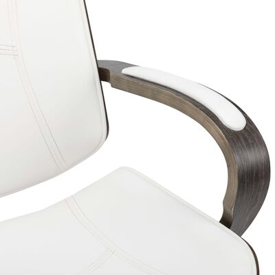 vidaXL Cadeira escritório giratória couro arti./madeira curvada branco