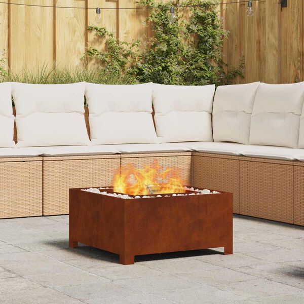 vidaXL Fire Pit Castanho 60 x 60 x 30 cm A&ccedil;o resistente &agrave;s intemp&eacute;ries