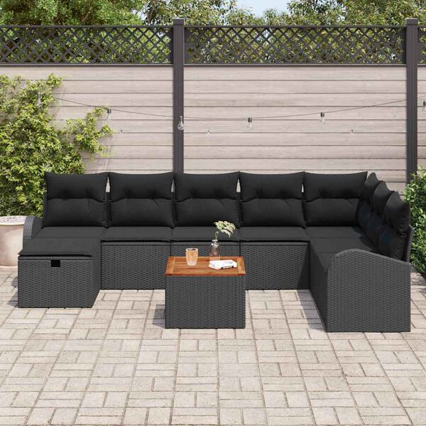 vidaXL Conjunto de Sof&aacute; de Jardim com almofada 9 pcs Preto vime PE