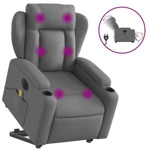vidaXL Poltrona el&eacute;trica elevat&oacute;ria massagens tecido cinzento-escuro
