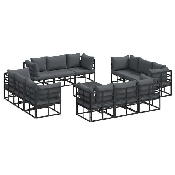 vidaXL Conjunto de Sof&aacute; de Jardim com almofada 13 pcs Preto Alum&iacute;nio