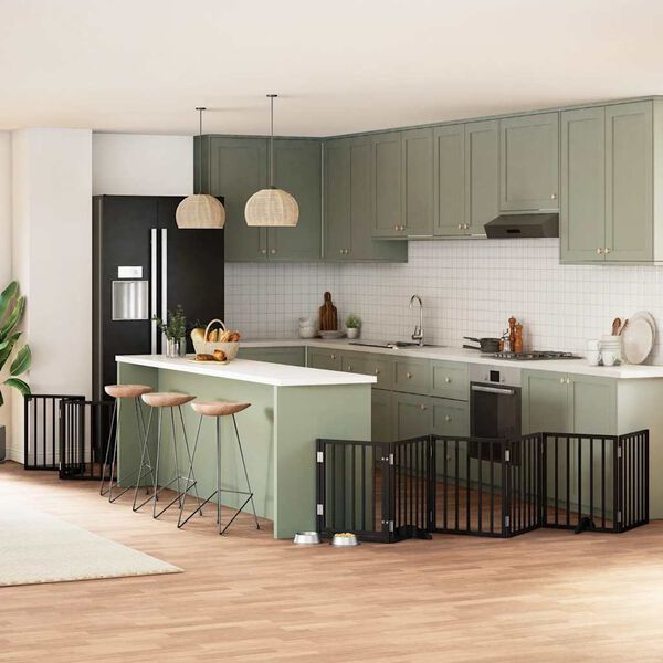 vidaXL Portão p/ cães com porta dobrável 9 painéis 450 cm álamo preto