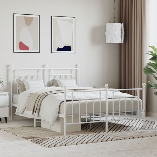 vidaXL Estrutura de cama com cabeceira e p&eacute;s 140x190 cm metal branco