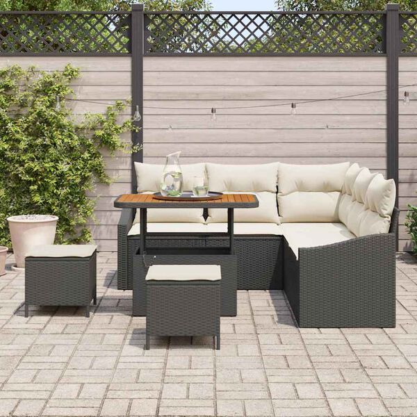 vidaXL Conjunto de Sof&aacute; de Jardim 8 pcs Preto Rattan Sint&eacute;tico